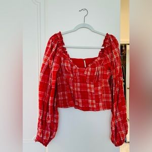 Free People Cherry Bomb Madras Plaid Blouse size L